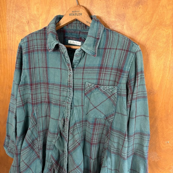 We The Free People Green Plaid Oversized Babydoll Button Up Shirt Shacket Boho - Picture 3 of 15
